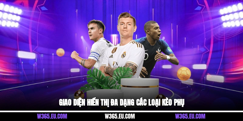 Giao diện hiển thị đa dạng các loại kèo phụ